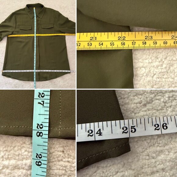 Olive Green Top Size Large Button Front Long Sleeve Blouse Fall Utility Neutral - Picture 5 of 10